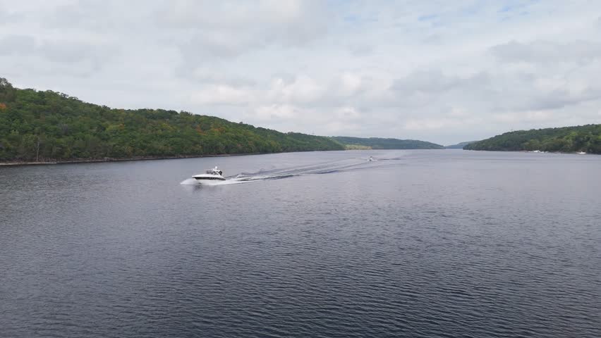Elegant boat sailing at Saint Croix River in Wisconsin Minnesota boarder.