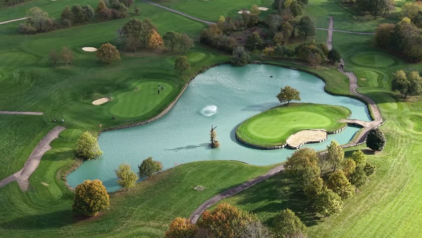 Vibrate colours of Toot hill golf course lake Essex UK drone,aeria
