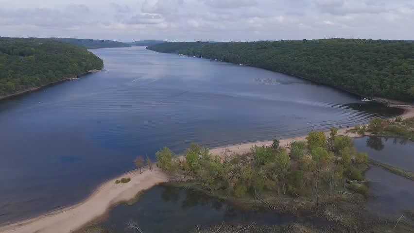 Aerial view of Kinnicknnic State Park at Saint Croix River in Wisconsin Minnesota boarder.