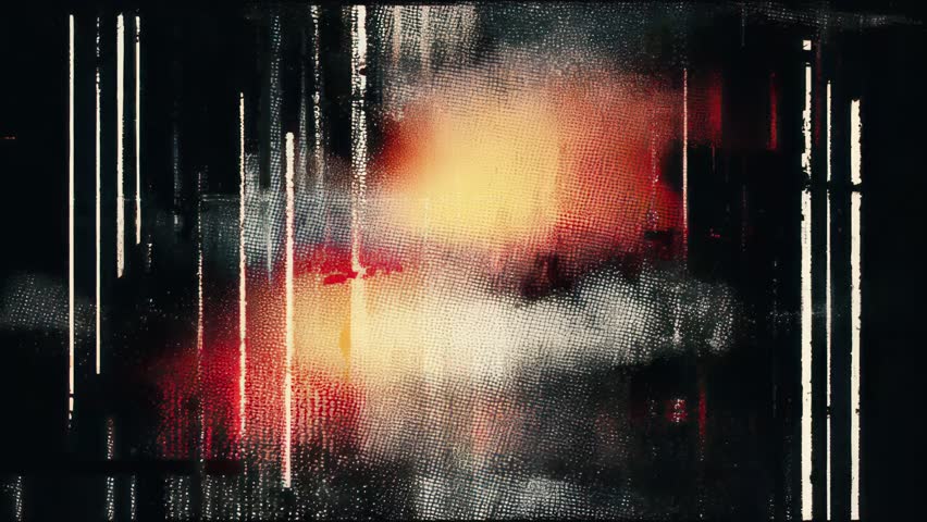 Smoky industrial glitch surface with distortion grid and faded light noise cinematic texture noir tone cyberpunk VHS loop