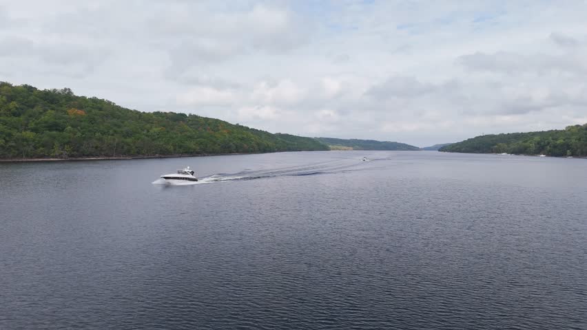 boat sailing at Saint Croix River in Wisconsin Minnesota boarder.