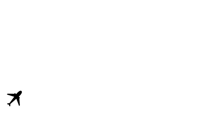 Airplane dashed lines path with start point and end point dash line trace. Flight route with start point and end point dash line trace, with alpha chanel 4K animation