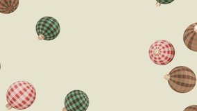 Horizontal 3d Christmas tree New Year falling ornaments baubles loop animation plaid gingham tartan checkered red green beige background pastel pattern spherical matte metallic vintage retro holiday - Powered by Shutterstock - Get 15% off with code: PIKWIZARD15