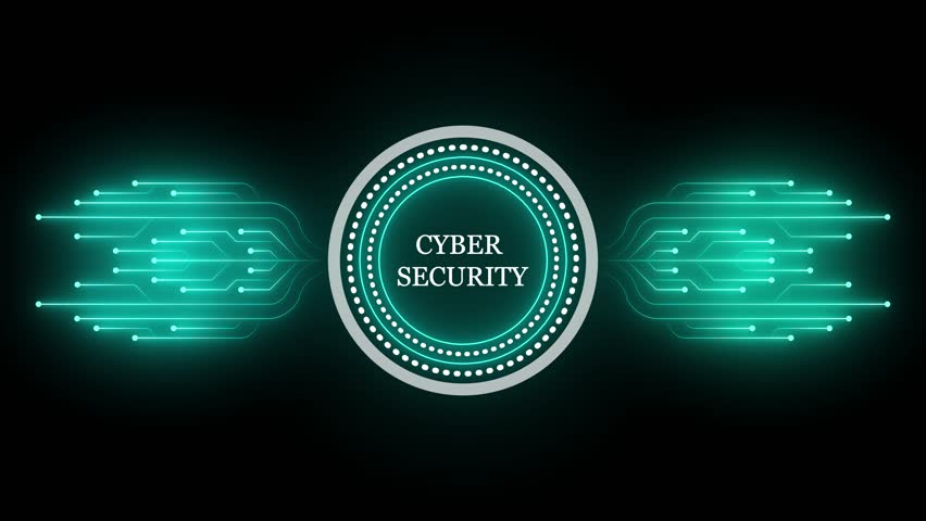 Glowing neon line HUD circle with circuit board animation. Neon cyan circle with cyber security text animated on black background. 4k video - Powered by Shutterstock - Get 15% off with code: PIKWIZARD15
