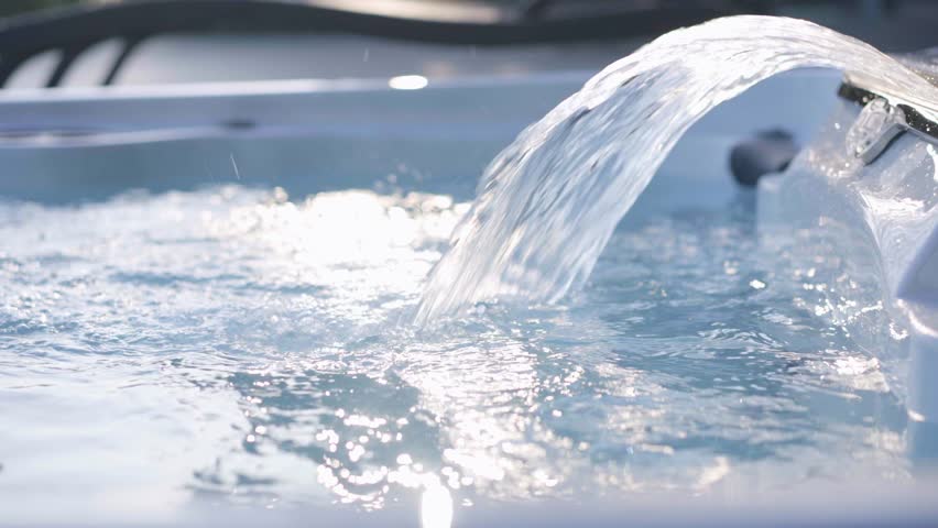 a close up shot of water streaming in an outdoor hot tub in a luxury property home.