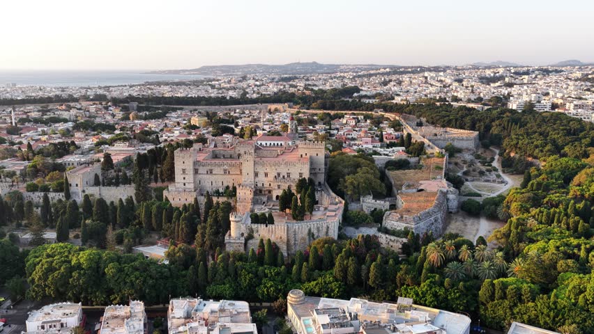 Overview of the Palace of the Grand Master of the Knights of Rhodes and surrounding area in Rhodes Greece