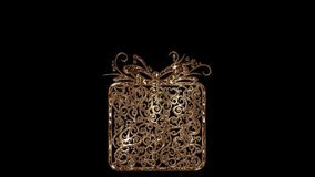 Elegant golden luxury gift box with ornate filigree design and sparkling highlights. Perfect for holiday intros, premium branding, Christmas promos, celebration cards, and festive visuals. - Powered by Shutterstock - Get 15% off with code: PIKWIZARD15