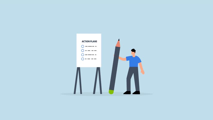 entrepreneur showcases strategy plan with checklist steps on whiteboard