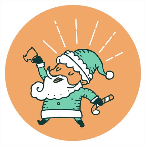 Simple looping animated icon of a tattoo style santa claus christmas character celebrating