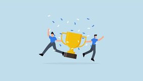 Team success, businessman and businesswoman partner celebrate winning victory trophy - Powered by Shutterstock - Get 15% off with code: PIKWIZARD15