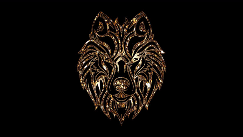 Golden tribal wolf head design with sparkling shine and elegant detail. Alpha transparent background, perfect for luxury branding, spirit animal themes, esports logos, and premium graphic projects.
