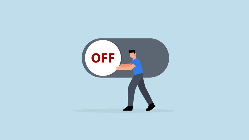 Switch off, businessman pushing switch to be off in control panel dashboard