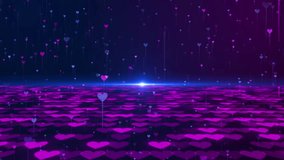 Digital Love Hearts Ascending From Grid With Bright Horizon Abstract Romantic Tech Background, Abstract Digital Love Hearts Rising Animation - Romantic Valentine's Day Tech Background With Glowing - Powered by Shutterstock - Get 15% off with code: PIKWIZARD15