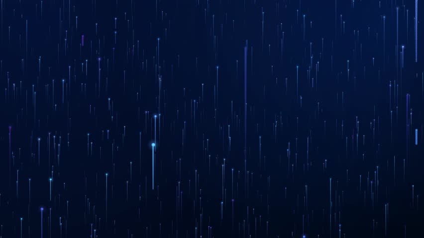 Abstract Blue Digital Data Flow Background With Central Light Streak. Futuristic Technology, Ai, Big Data, And Network Concept. Seamless Loop. Futuristic Digital Data Flow Background With Rising Blue