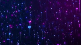 Abstract Neon Hearts Rising Up Digital Background Loop. Glowing Blue And Pink Love Particles Flowing Upwards For Valentine's Day, Romantic Events, Technology, And Social Media Concepts. Glowing Neon - Powered by Shutterstock - Get 15% off with code: PIKWIZARD15