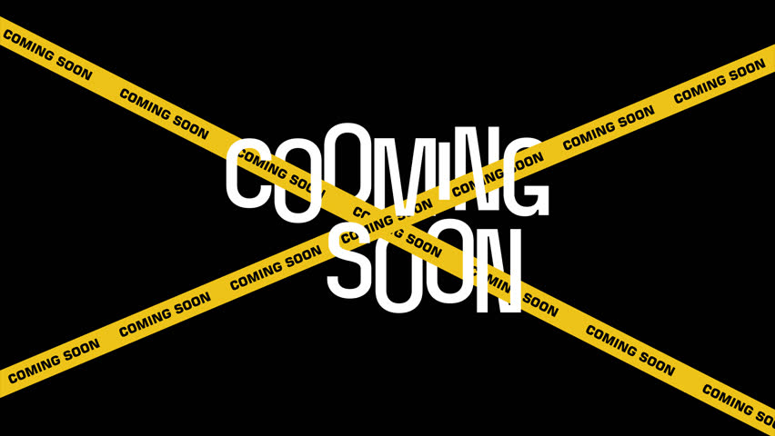 Coming soon animated text yellow tape alpha channel for promotions, product launches, announcements, website teasers, and event promotions.