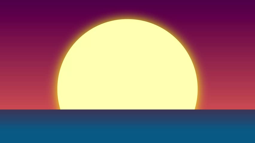 Animated beach scene in the afternoon with sunset and palm trees with a summer atmosphere