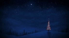 Magical Christmas Night Sky with Sparkling Tree on Snowy Hill - Powered by Shutterstock - Get 15% off with code: PIKWIZARD15