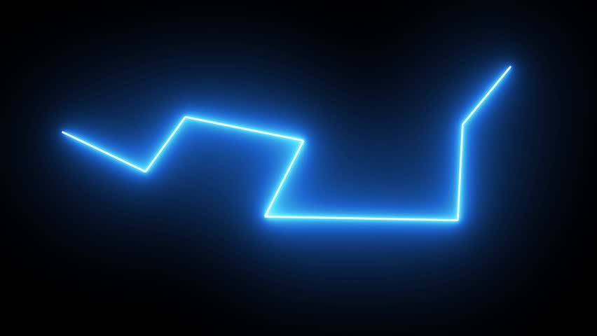 A glowing blue neon line forms an abstract, angular path on a dark background.4K HD quality video