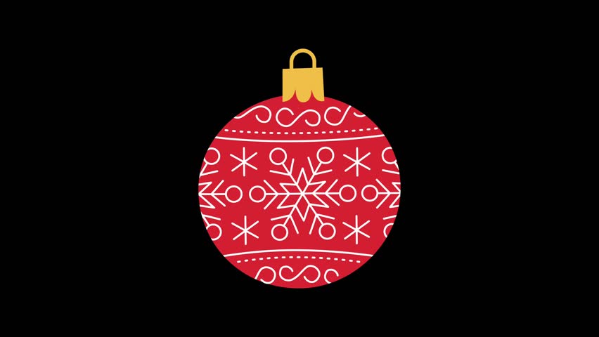 Animated flat red Christmas ball shaking with snowflake swirl pattern and golden cap in festive design