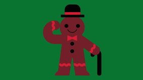 Animated gingerbread cookie character with hat and cane smiling cheerfully in festive holiday style. - Powered by Shutterstock - Get 15% off with code: PIKWIZARD15