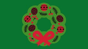 Animated Christmas wreath decorated with bow ornaments pine cones and holly berries festive. - Powered by Shutterstock - Get 15% off with code: PIKWIZARD15