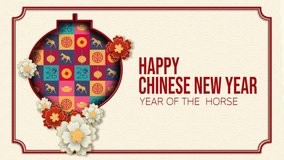 4K looping animation featuring a lantern window revealing colorful festive icons such as horses, lanterns, coins, and ingots. Perfect for greeting videos, ads, event screens, and social media posts. - Powered by Shutterstock - Get 15% off with code: PIKWIZARD15