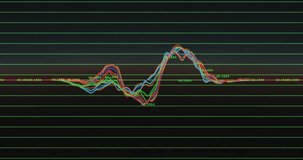 After grid load, multicolored waveform lines expanding peaking weaving showing signal changes. Digital, vibrancy, analytical, modern, technology, data, visualization - Powered by Shutterstock - Get 15% off with code: PIKWIZARD15
