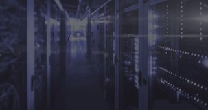 Fading-in Nmap scan overlay scrolling over blinking server racks illustrating network scanning. Technology, cybersecurity, data, infrastructure, digital, network, industrial - Powered by Shutterstock - Get 15% off with code: PIKWIZARD15