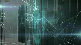 Faint network lines forming before server racks, projecting globe and scanning racks for data flow. Technology, cybersecurity, digital, innovation, futuristic, connectivity, abstract - Powered by Shutterstock - Get 15% off with code: PIKWIZARD15