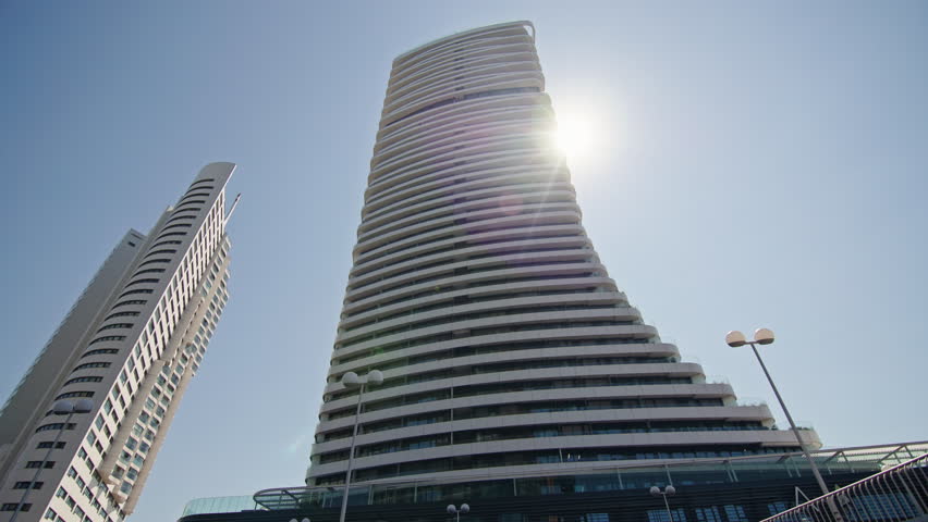 Business district of the Austrian capital Vienna. Modern architecture of skyscrapers with office centers in Europe.