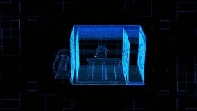 Abstract 3D Holographic Machinery Structure with Blue Neon Glow - Powered by Shutterstock - Get 15% off with code: PIKWIZARD15