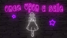 Once upon a sale + silhouette of young woman and stars illuminated 3d illustration retro neon signs, sweet and cute 10s 4k video art in white and pink, special sales event, black Friday, discounts - Powered by Shutterstock - Get 15% off with code: PIKWIZARD15