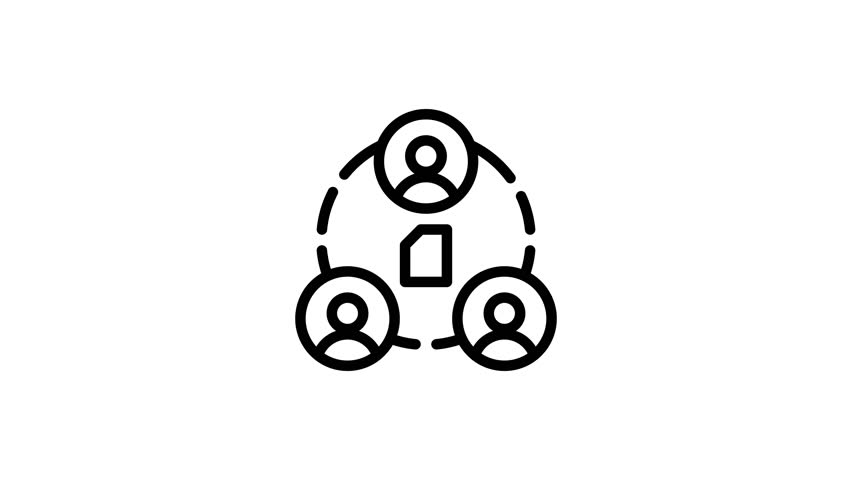 Collaboration icon with three people and a document. Suitable for teamwork concepts, business presentations, office settings, and project management.
