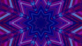 A dark, vibrant neon kaleidoscope tunnel featuring an eight-pointed star pattern in deep blues, magentas, and bright pinks. - Powered by Shutterstock - Get 15% off with code: PIKWIZARD15