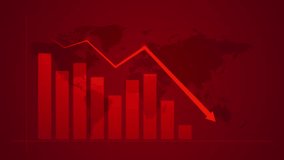 Graph with decrease, financial collapse animation, inflation crisis, global economic recession chart, profit loss, business bankruptcy, world map in red background - Powered by Shutterstock - Get 15% off with code: PIKWIZARD15