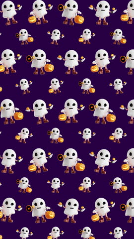 4K Cute Ghost Halloween Seamless Vertical Animation Pattern Background