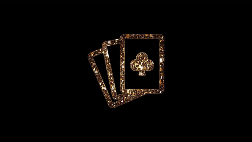 Golden playing cards animation with clubs symbol and sparkling shine. Seamless loop and alpha transparent background, perfect for casino promos, poker graphics, gambling themes, and luxury game videos