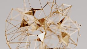 Gold plexus 3d motion graphic. Complex network composed of golden lines connecting shimmering triangular and spherical nodes, abstract geometric pattern. - Powered by Shutterstock - Get 15% off with code: PIKWIZARD15