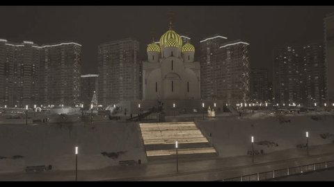 Aerial Night View Circling St Nicholas Church