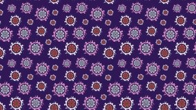 Modern seamless pattern featuring abstract circular snowflakes and geometric winter shapes in pink, orange, and white on a deep purple background. - Powered by Shutterstock - Get 15% off with code: PIKWIZARD15
