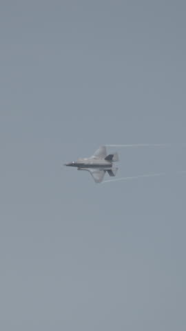 US Airforce F-35 stealth fighter jet during high speed flight and maneuvers