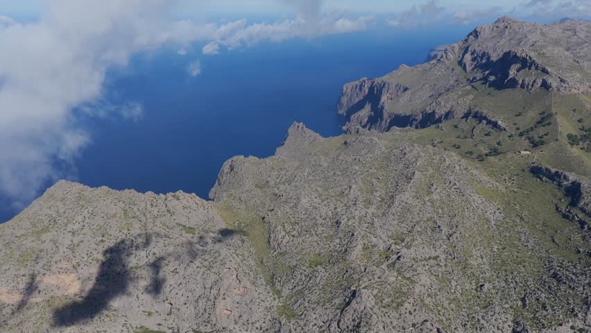 Aerial View of Torrent de Pareis Gorge and Sa Calobra Beach at the River Mouth, Mallorca