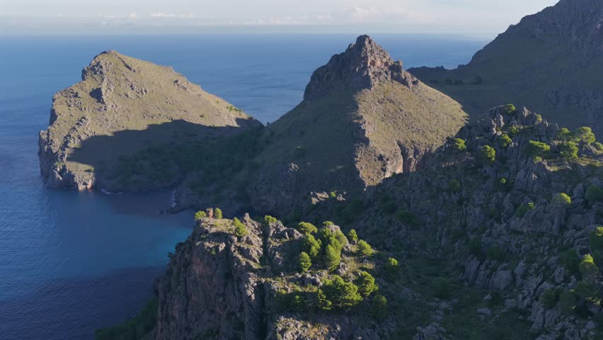 Aerial View of Torrent de Pareis Gorge and Sa Calobra Beach at the River Mouth, Mallorca