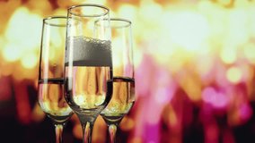 Elegant champagne glasses overflowing joy, Festive setting with bubbling champagne and bright lights - Powered by Shutterstock - Get 15% off with code: PIKWIZARD15