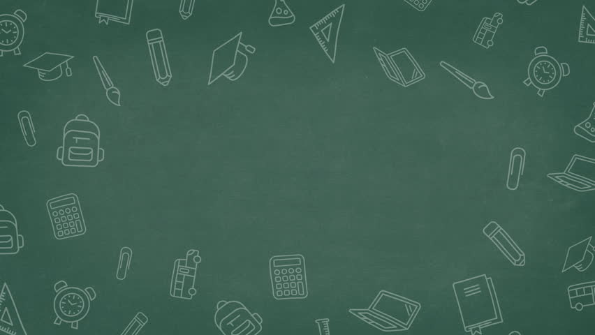 back to school pattern animation with white school supplies icons on chalk board.