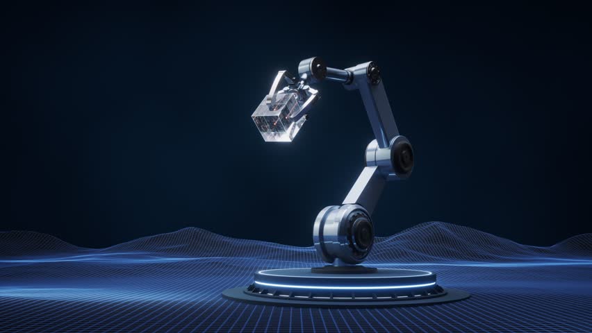 
Mechanical arm and digital grid space, 3d rendering 4k