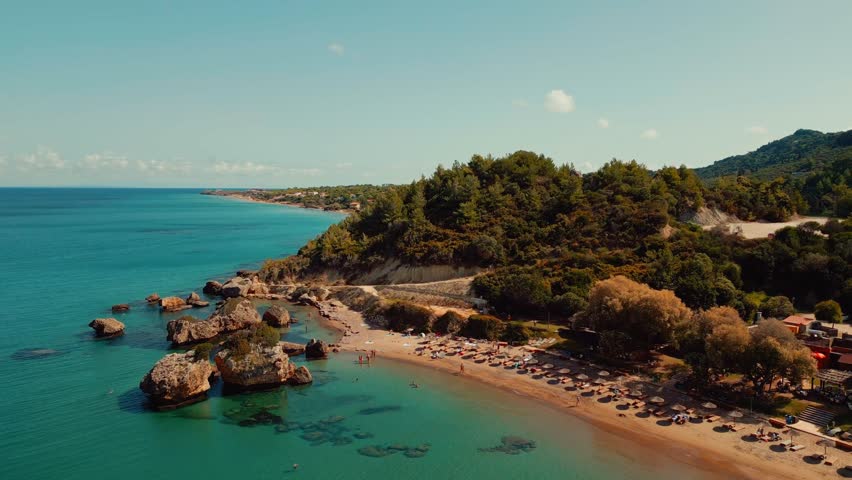 Aerial view of a beautiful Zakynthos beach