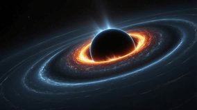 A stunning illustration of a massive object in space, most likely a supermassive black hole or a giant planet surrounded by a rotating ring of material, known as an accretion disk. - Powered by Shutterstock - Get 15% off with code: PIKWIZARD15