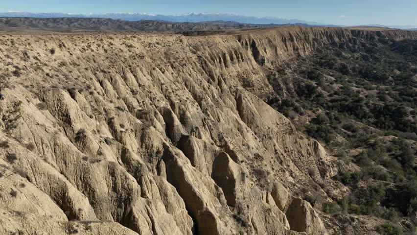 Aerial view of beautiful textures and hills in Vashlovani national park. Gorgeous place in Georgia.